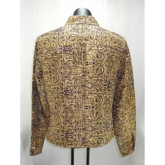 Transitions Gold Brown Print Silk Button-Front Lined Shirt Jacket - Women's M - Picture 5 of 7